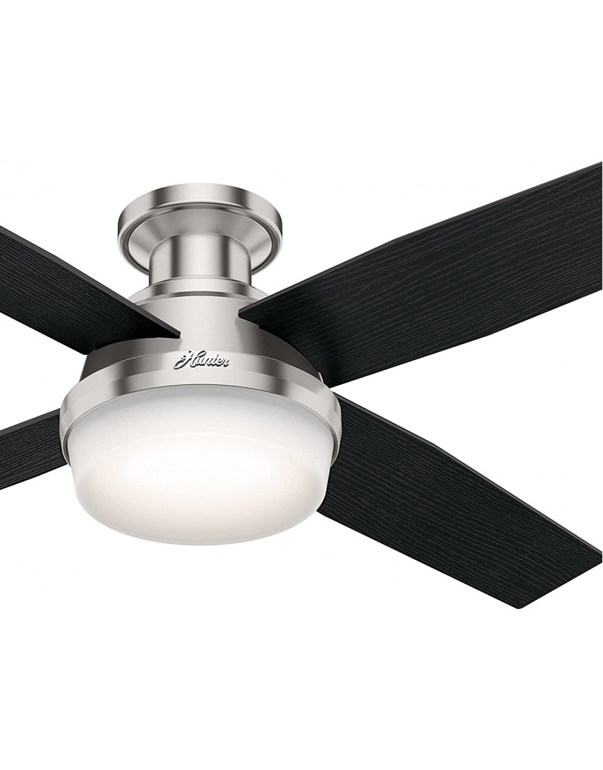 Hunter Fan 52 inch Contemporary Low Profile Brushed Nickel Ceiling Fan with LED Light kit and Remote Control 4 Blade Renewed