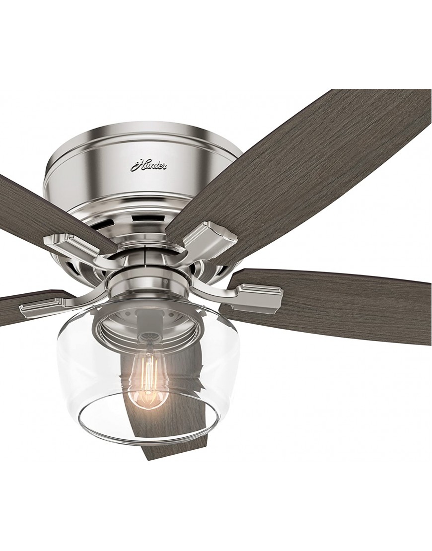 Hunter Fan 52 inch Low Profile Ceiling Fan with LED Globe Light Kit Brushed Nickel Renewed