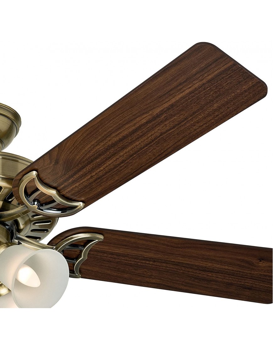 Hunter Fan 52 inch White Ceiling Fan with a Frosted Glass Light Kit 5 Blade Renewed Antique Brass