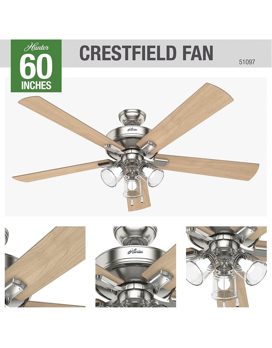 Hunter Fan Company 51097 Crestfield Ceiling Fan 60 Brushed Nickel