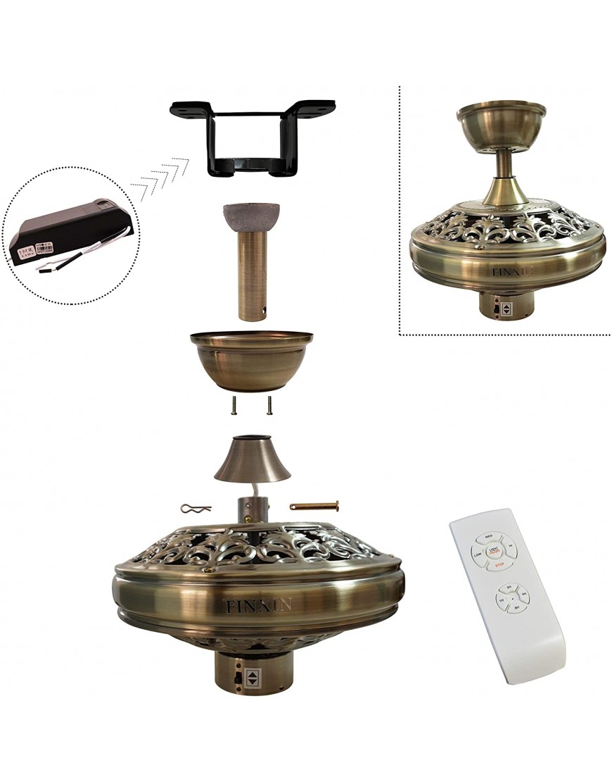 Indoor Ceiling Fan Light Fixtures FINXIN New Bronze Remote LED 52 Ceiling Fans For Bedroom,Living Room,Dining Room Including Motor,5-Light,5-Blades,Remote Switch New Bronze