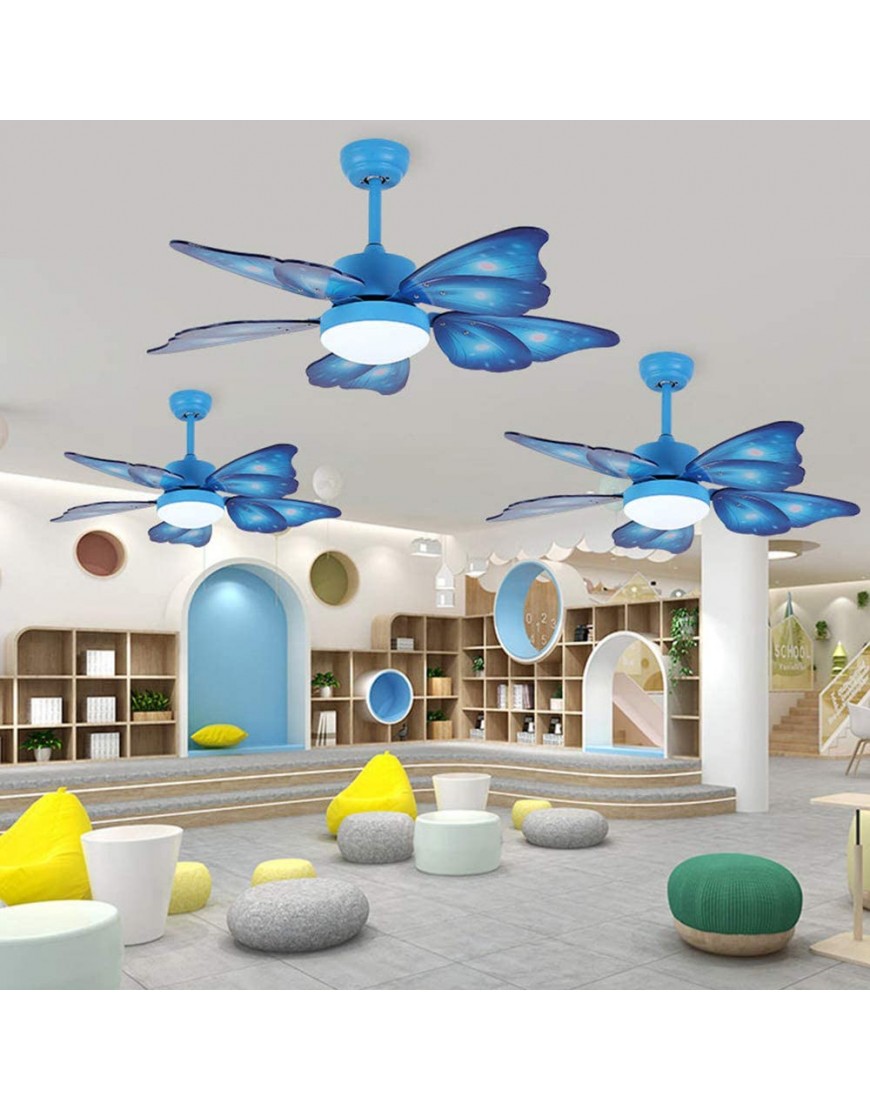 KWOKING Lighting Creative Butterfly Wing Ceiling Light and Fan with Remote Control 5 Blades LED Bedroom Hanging Fan Light Adjustable Speed for Kids Bedrooms Blue