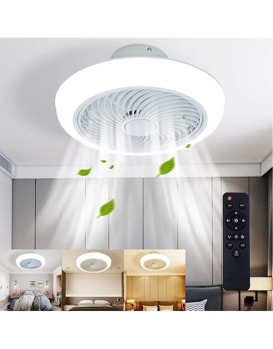 LCiWZ 18 ln Ceiling Fan with Lights,Enclosed Low Profile Fan Light,LED 72W Remote Control Dimming 3-Color 3-level wind speed,Ceiling Light with Fan,Hidden Electric Fan delier-White,