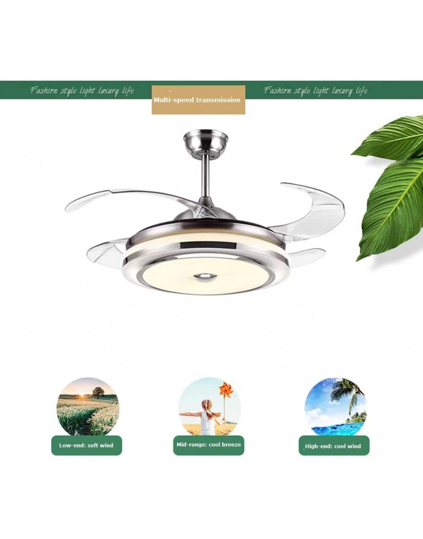 Modern Retractable Ceiling Fan with Light with Remote Control Dimmable LED Chandelier Ceiling Fan Invisible Blades Suitable for Living Room Bedroom Kitchen Dining Room Chrome Silver 42 Inches
