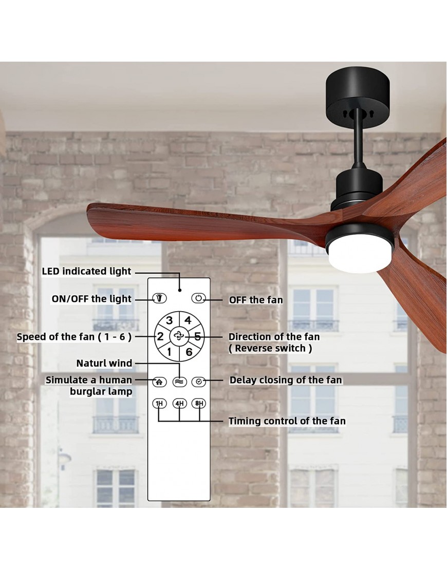 Obabala 52 Ceiling Fans with Lights Remote Control 3 Wood Blades Indoor Farmhouse Ceiling Fan Outdoor Patios Ceiling Fan DC Reversible Motor