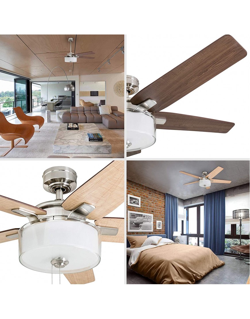 Prominence Home 50880-01 Cicero Contemporary Ceiling Fan 52 LED Drum Shade Glass Light Fixture Brushed Nickel
