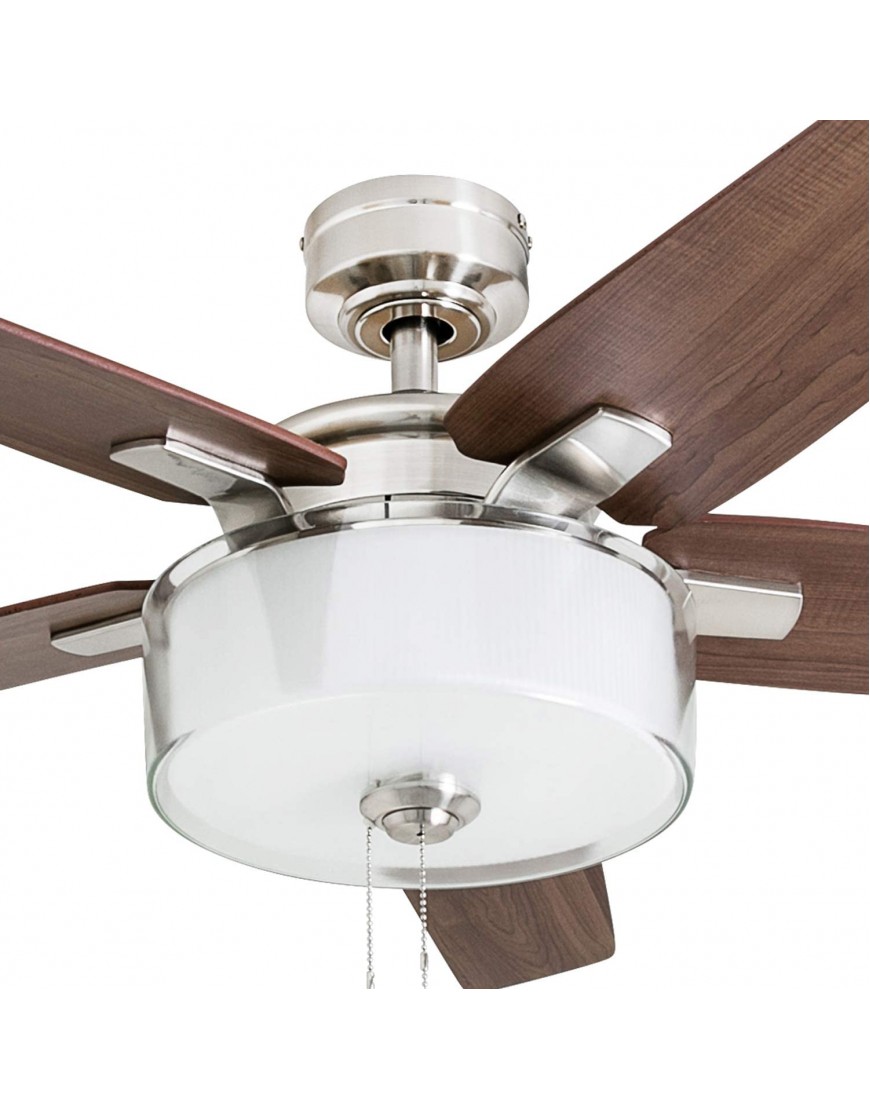 Prominence Home 50880-01 Cicero Contemporary Ceiling Fan 52 LED Drum Shade Glass Light Fixture Brushed Nickel