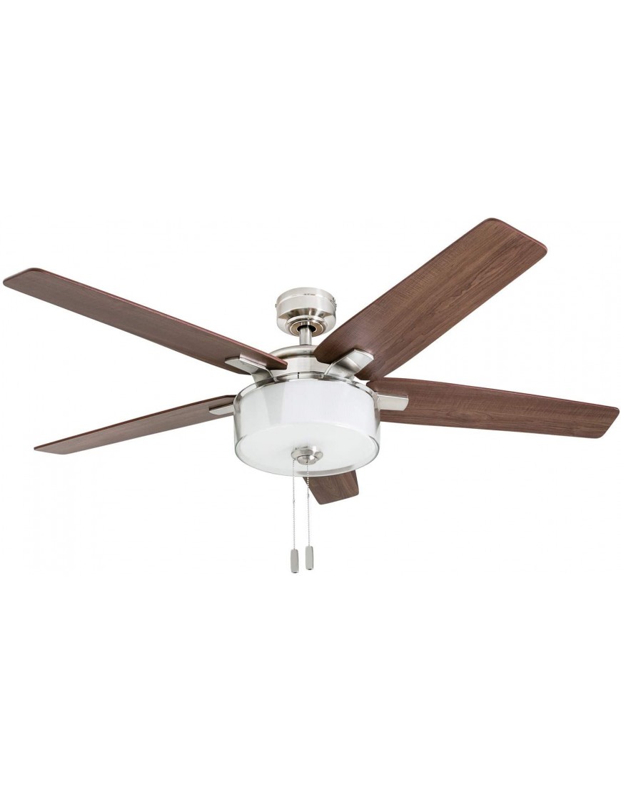 Prominence Home 50880-01 Cicero Contemporary Ceiling Fan 52" LED Drum Shade Glass Light Fixture Brushed Nickel