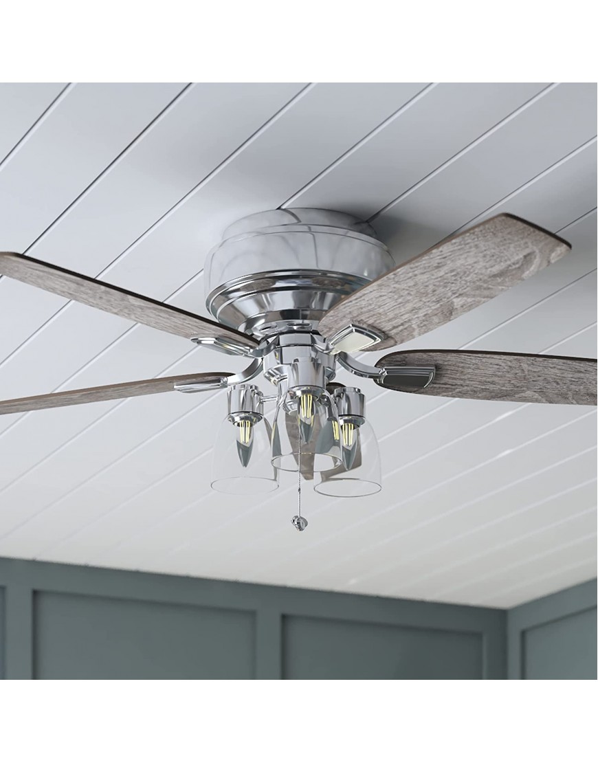 Prominence Home 52 Magonia Traditional Cottage Flush Mount Ceiling Fan LED 3-Light Indoor Low Profile Brushed Nickel Finish