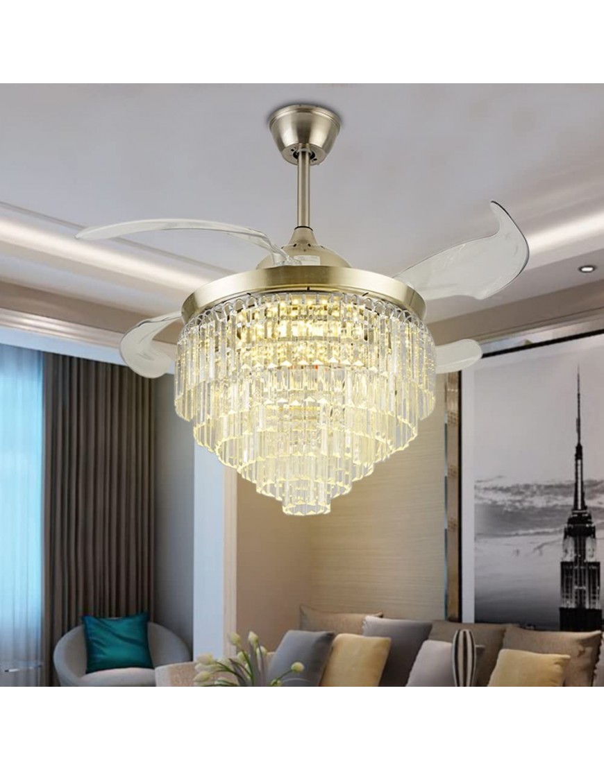 Razaban 42" Crystal Chandelier Ceiling Fan Modern Retractable Ceiling Fan Lights with Remote 6-layer Crystal Fandelier 3 Speeds 3 Colors Ceiling Fan Lighting Fixture For Living Room Bedroom Restaurant