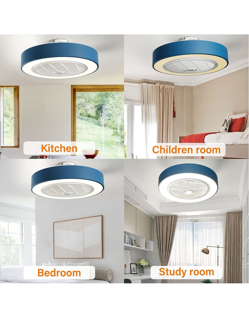 TC-Home Ceiling Fan with LED light Invisible Blades 22 inches Morden Blue Lighting Color Changing Close to Ceiling Chandelier Fan
