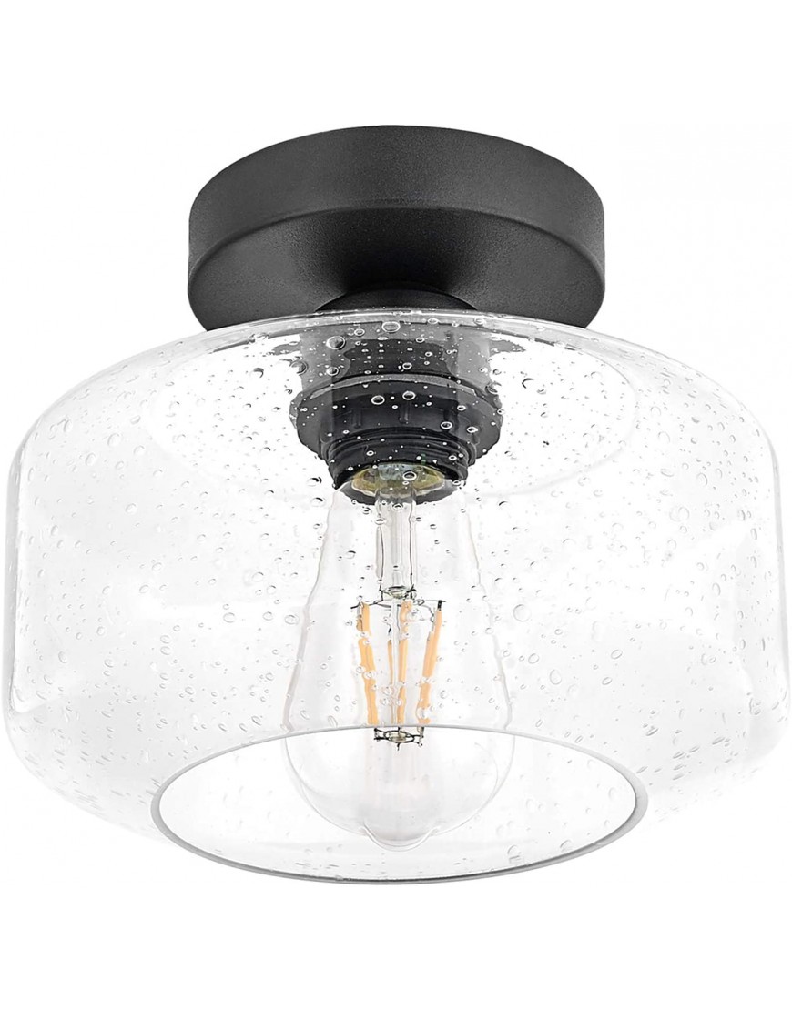 TeHenoo Industrial Ceiling Light Fixture,Seeded Glass Shade Semi Flush Mount Ceiling Light with Black Base for Dining Room Bedroom Cafe Bar Corridor Hallway Entryway Passway,Farmhouse Lighting