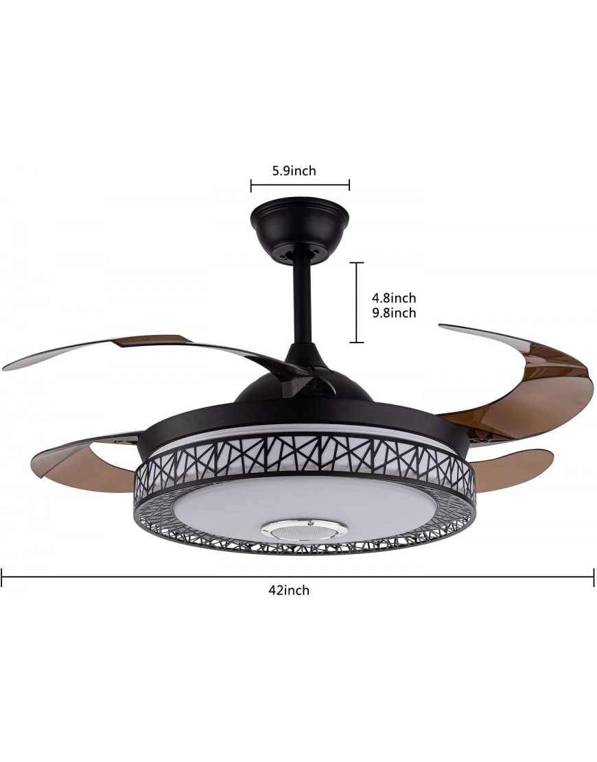 TFCFL 42 Modern Ceiling Fan Lights with Bluetooth Dimmable Retractable Chandelier Lighting Fixture Acrylic with Music Player Remote Control Bird Nest Fandelier Fan for Bedroom Dining Room Black