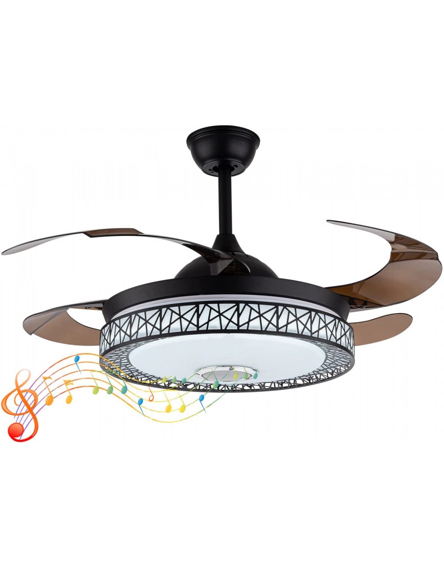 TFCFL 42" Modern Ceiling Fan Lights with Bluetooth Dimmable Retractable Chandelier Lighting Fixture Acrylic with Music Player Remote Control Bird Nest Fandelier Fan for Bedroom Dining Room Black