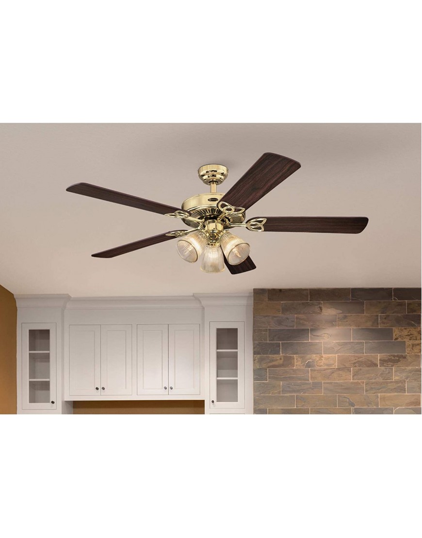 Westinghouse Lighting 7233800 Vintage Indoor Ceiling Fan with Light 52 Inch Polished Brass