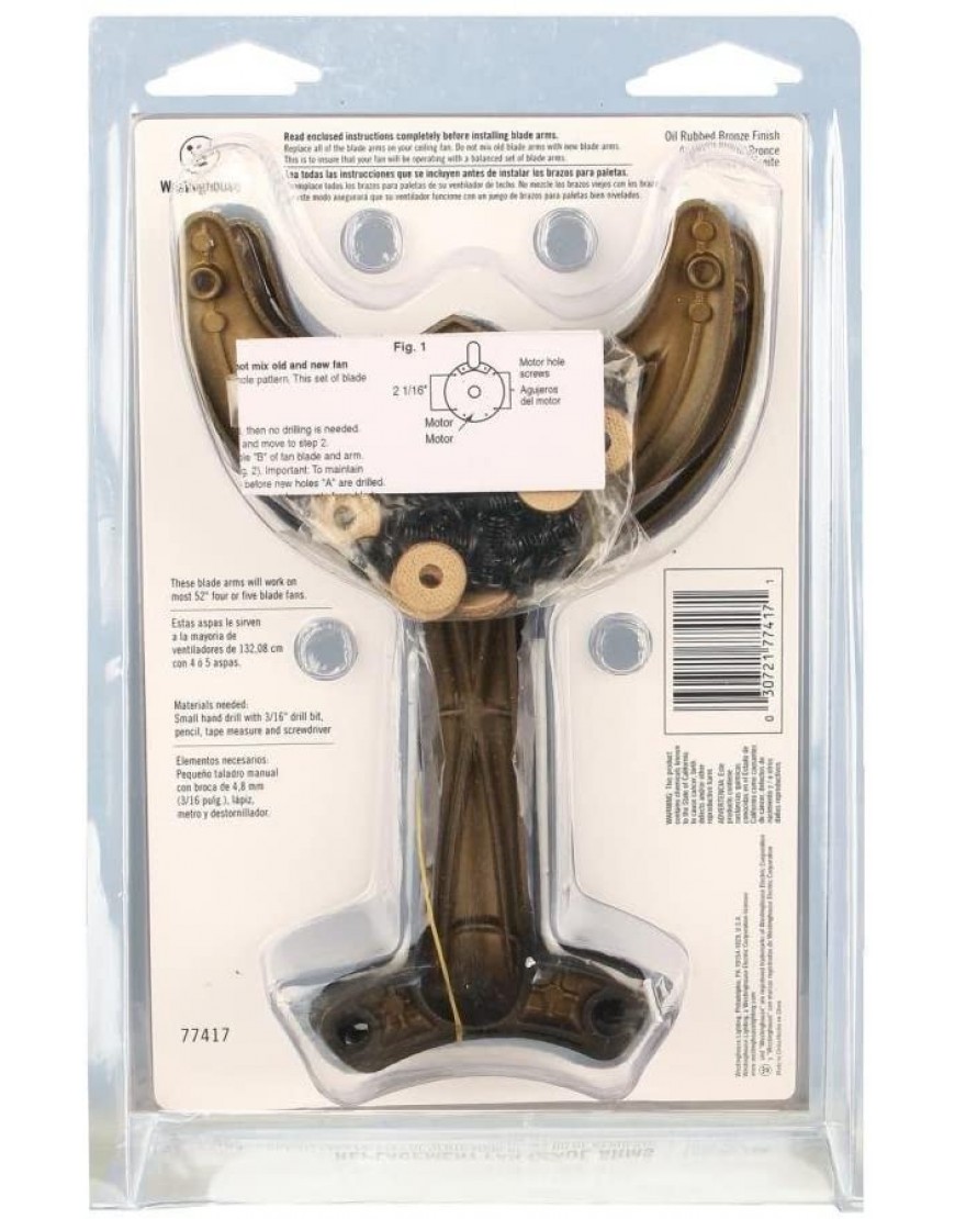 Westinghouse Lighting Oil Rubbed Bronze Finish 7741700 52-Inch Replacement Fan Blade Arms Five-Pack 5 Count